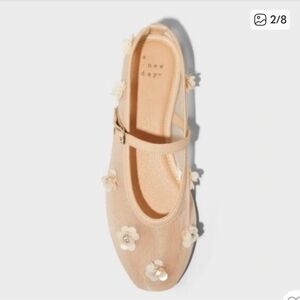 NWOT -A New Day Everly Floral Mesh Mary Jane Ballet Flats - Beige